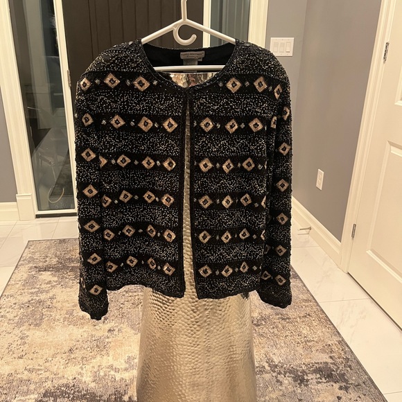 Vintage Pappel boutique evening beaded evening jacket black/silver 3X or 10-12 - Picture 12 of 16